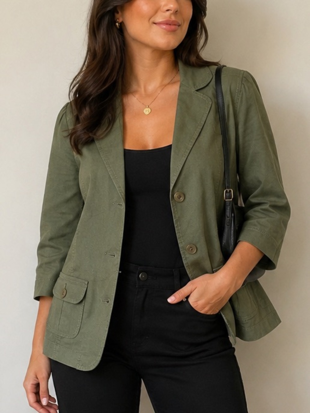 Juicy Couture Palm Linen Fashion Blouser Women 3/4 Sleeve